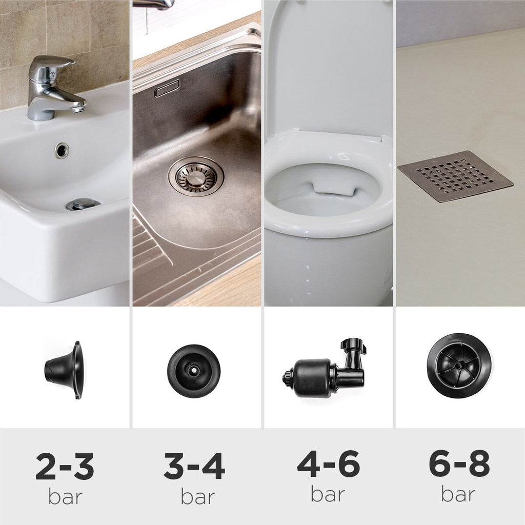 Hogedruk persluchtontstopper met manometer en 7 accessoires