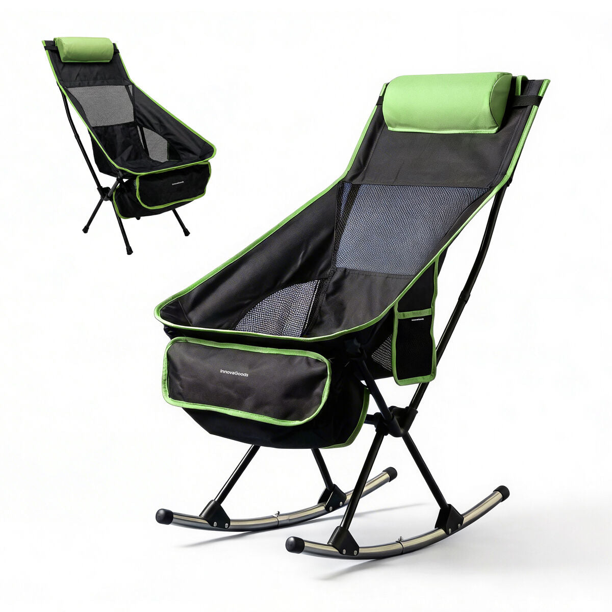 Opvouwbare campingstoel 2-in-1 schommelstoel met nekkussen en draagtas
