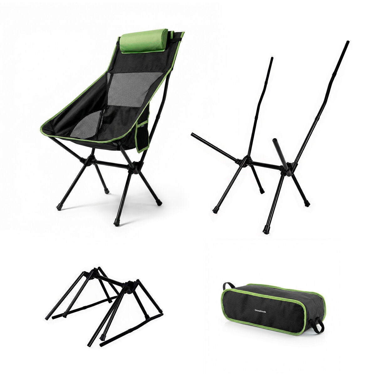 Opvouwbare campingstoel 2-in-1 schommelstoel met nekkussen en draagtas