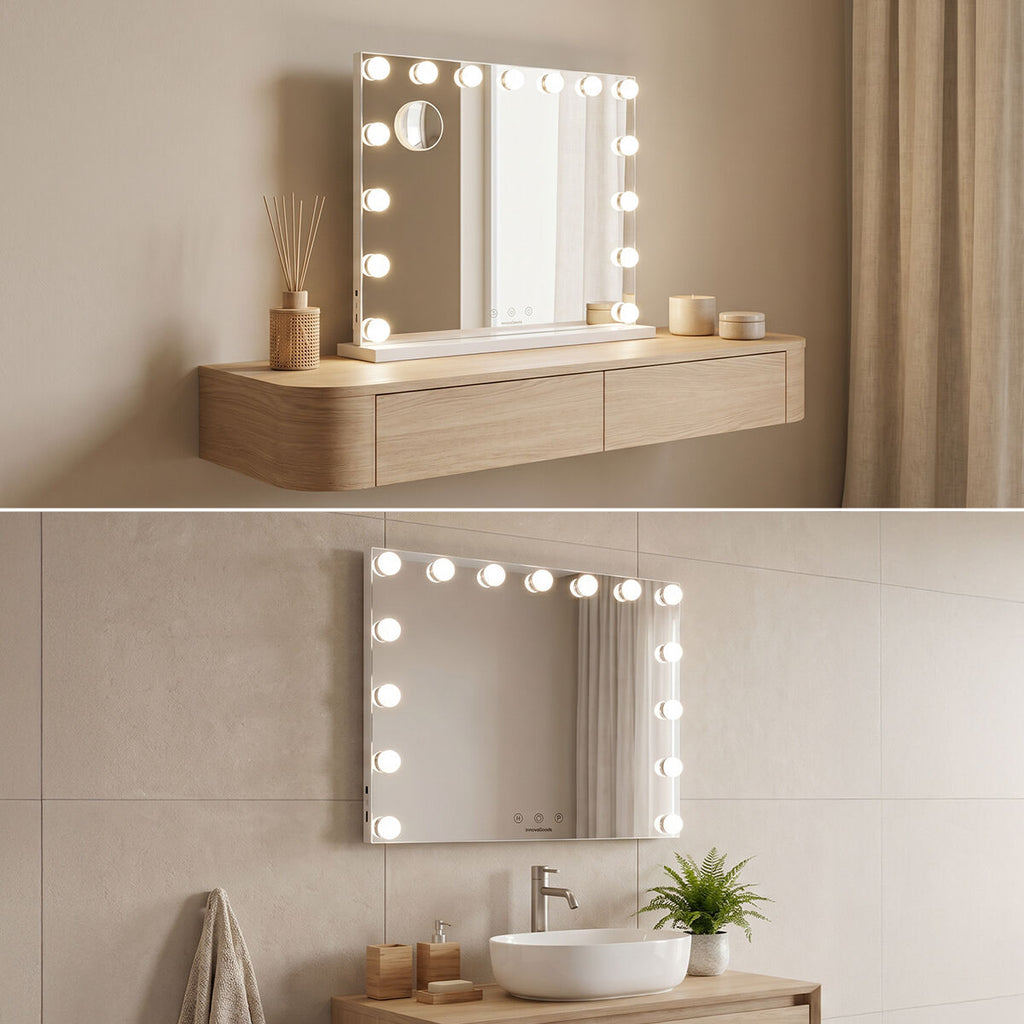 Make-upspiegel met LED-verlichting Hollywood, 15 lampen, dimbaar