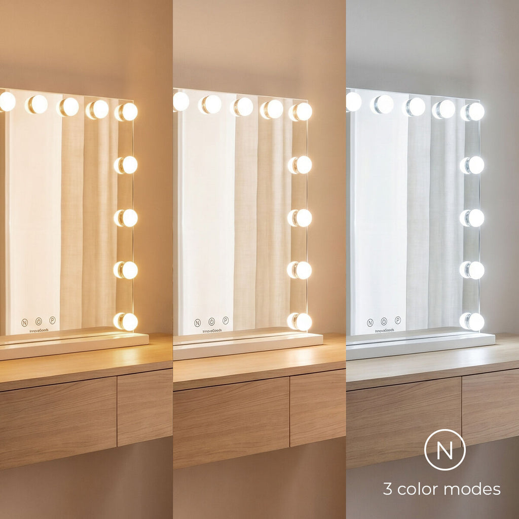 Make-upspiegel met LED-verlichting Hollywood, 15 lampen, dimbaar