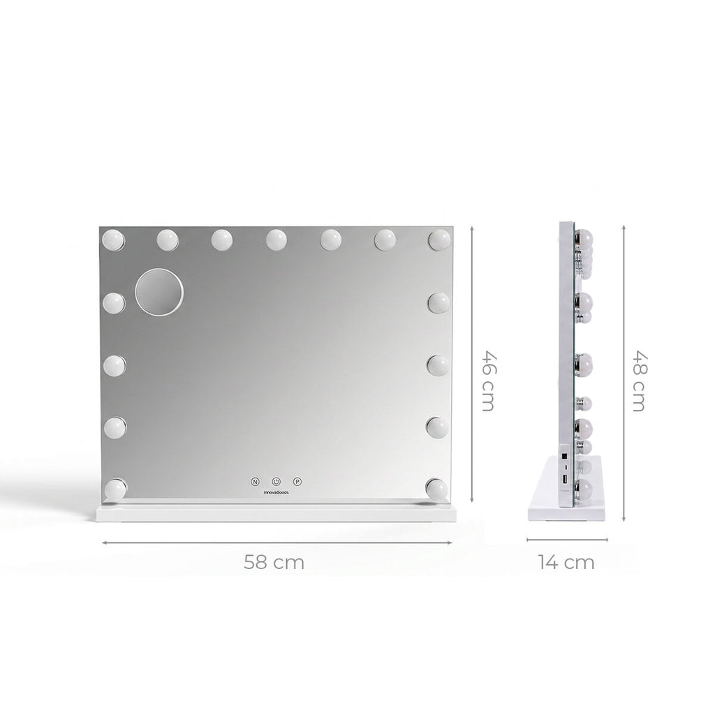 Make-upspiegel met LED-verlichting Hollywood, 15 lampen, dimbaar