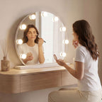 Ronde make-upspiegel met LED-verlichting, 9 lampen, 3 lichttinten, wit