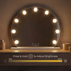 Ronde make-upspiegel met LED-verlichting, 9 lampen, 3 lichttinten, wit