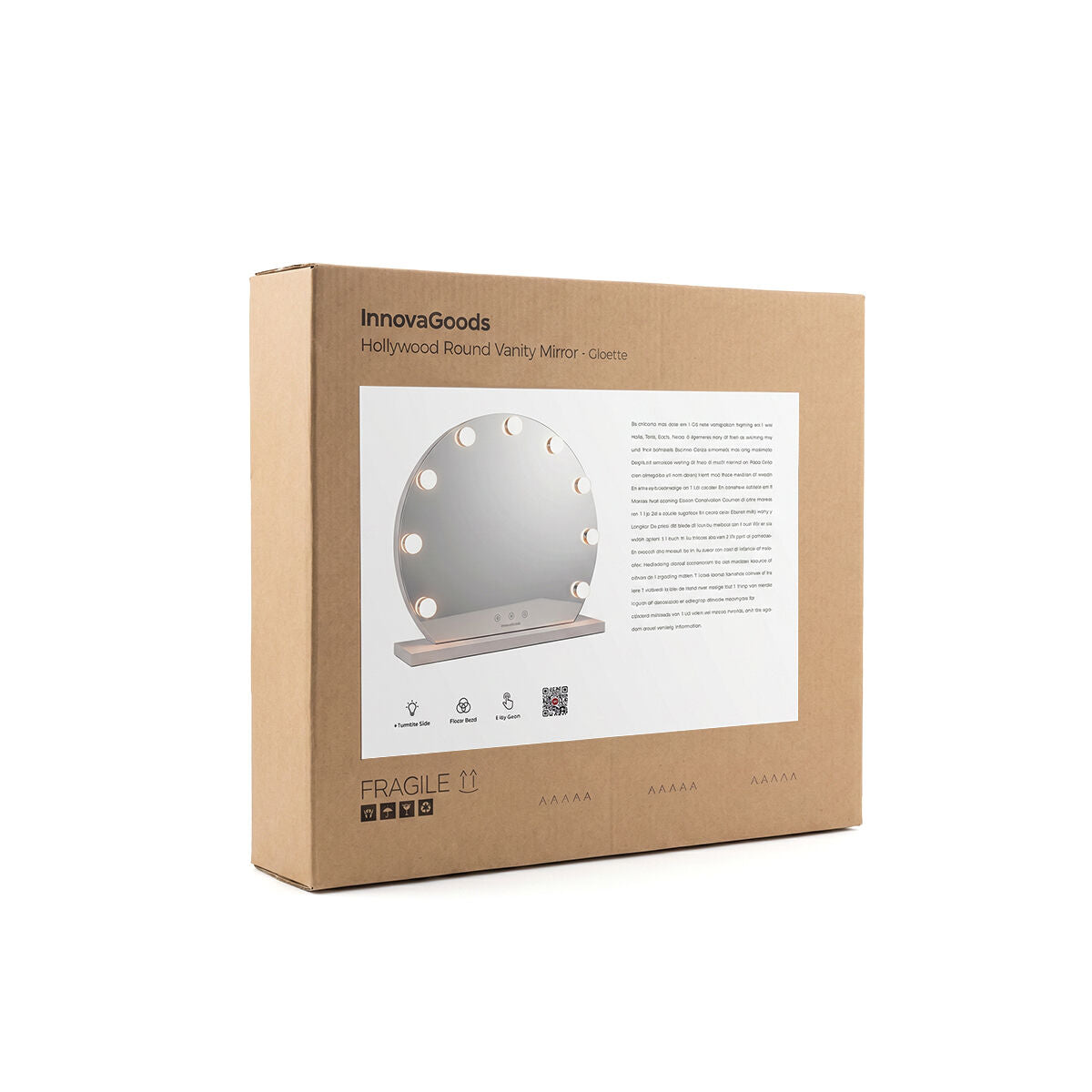 Ronde make-upspiegel met LED-verlichting, 9 lampen, 3 lichttinten, wit