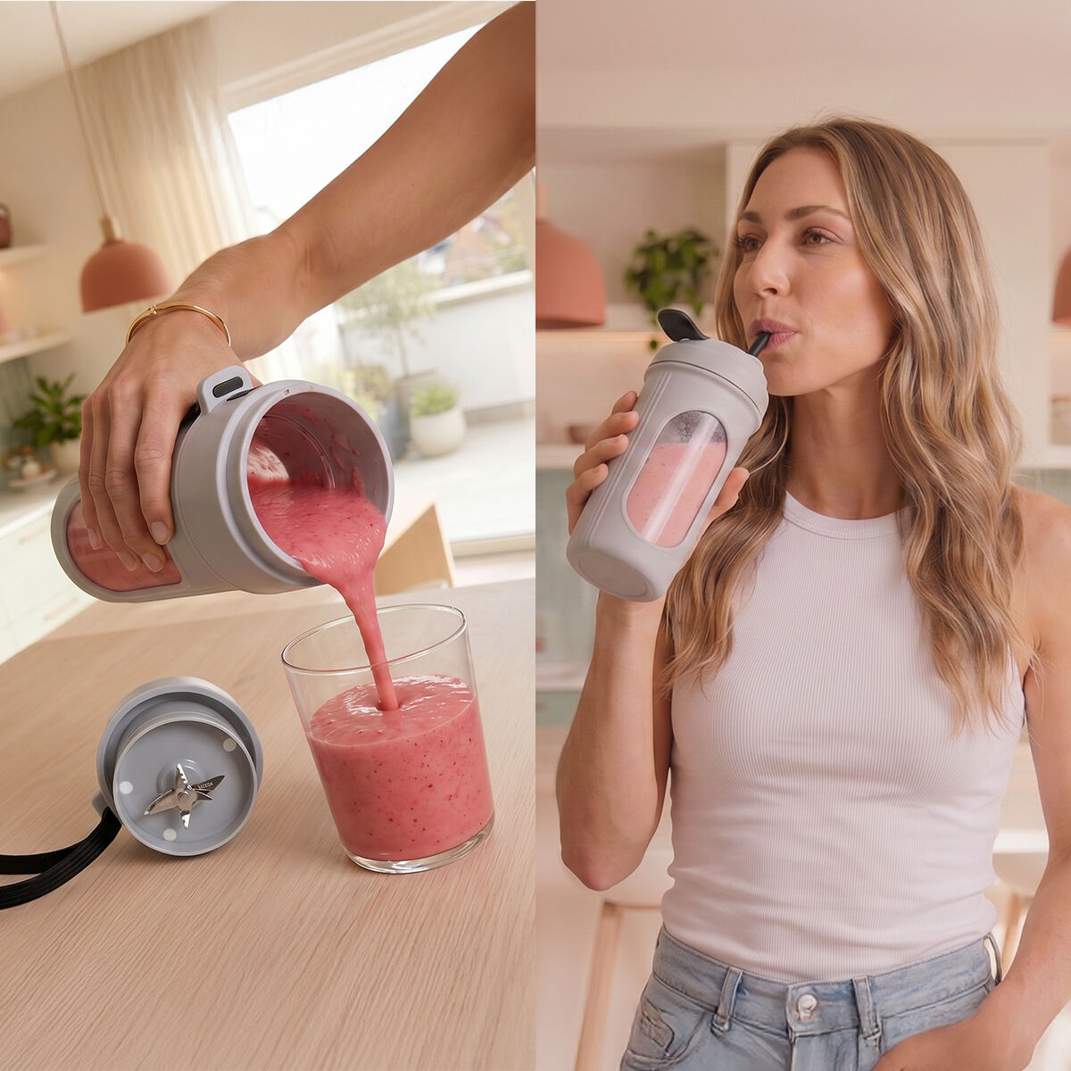 Oplaadbare draagbare mini-blender 450 ml met beker en rietje