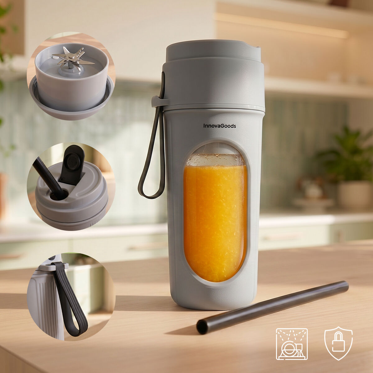 Oplaadbare draagbare mini-blender 450 ml met beker en rietje