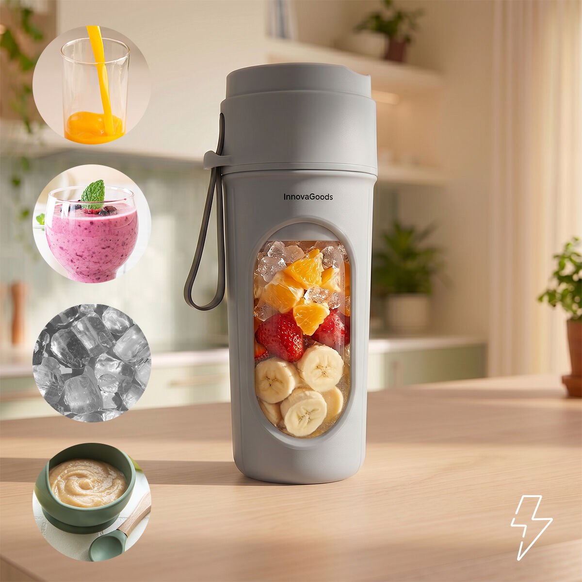 Oplaadbare draagbare mini-blender 450 ml met beker en rietje