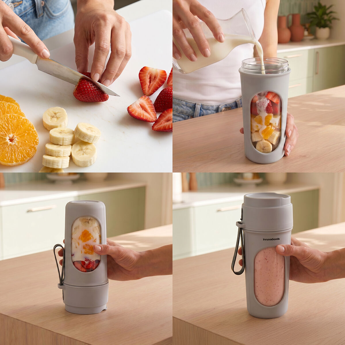 Oplaadbare draagbare mini-blender 450 ml met beker en rietje