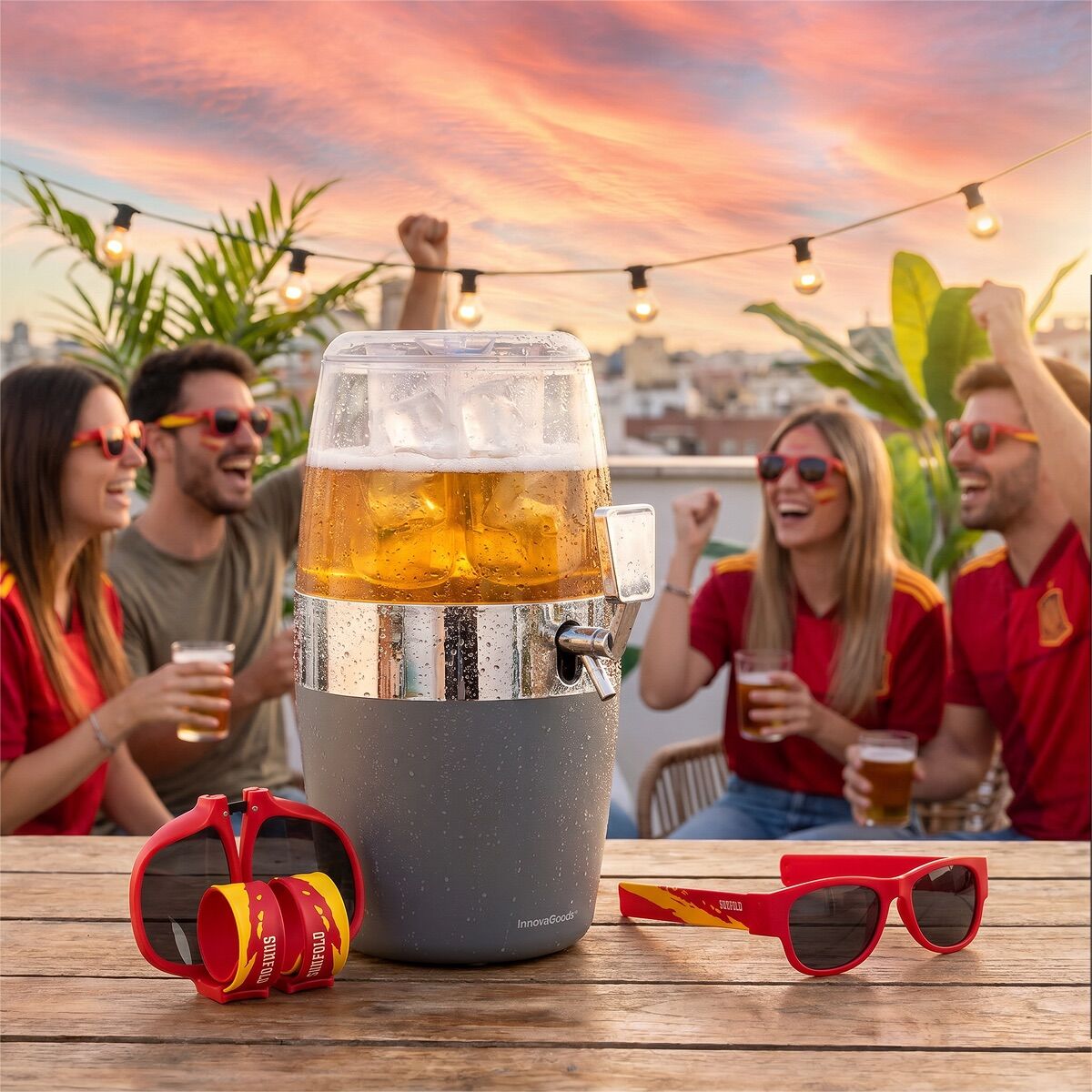 Bierdispenser met koeling en 2 oprolbare zonnebrillen, 4 L