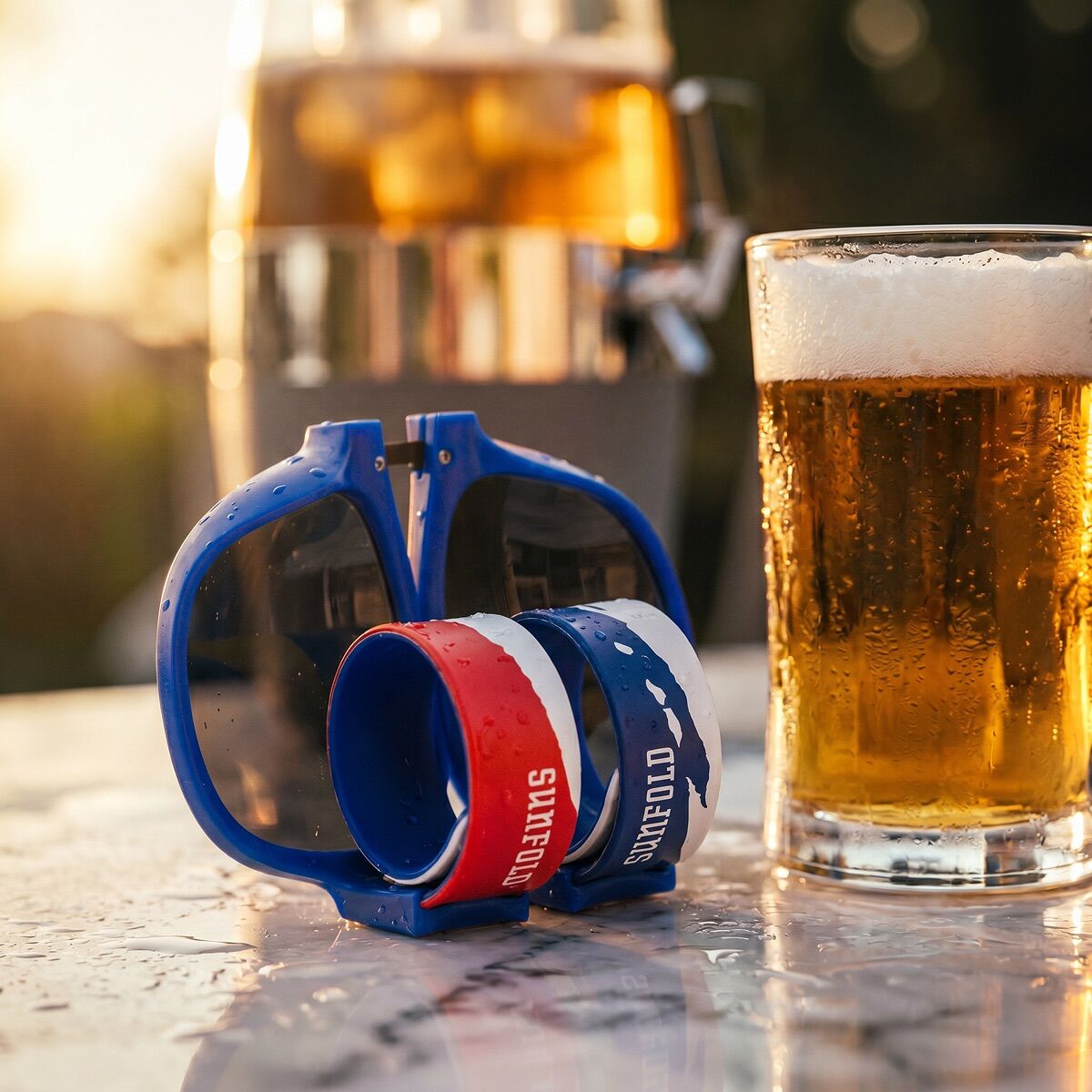 Bierkoeldispenser 4L met 2 opvouwbare zonnebrillen - dranktap set