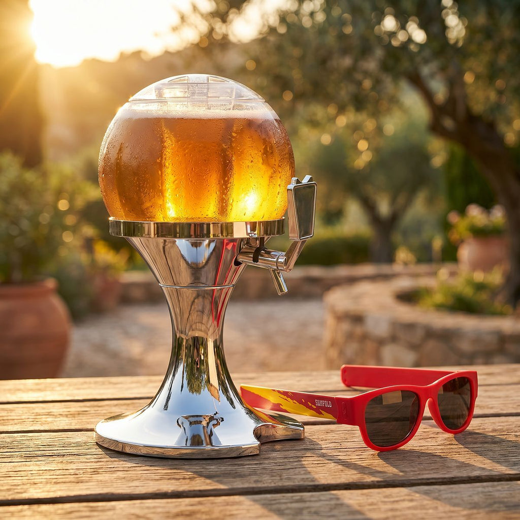 Bierdispenser met koeling 3,5 liter inclusief 2 opvouwbare zonnebrillen rood
