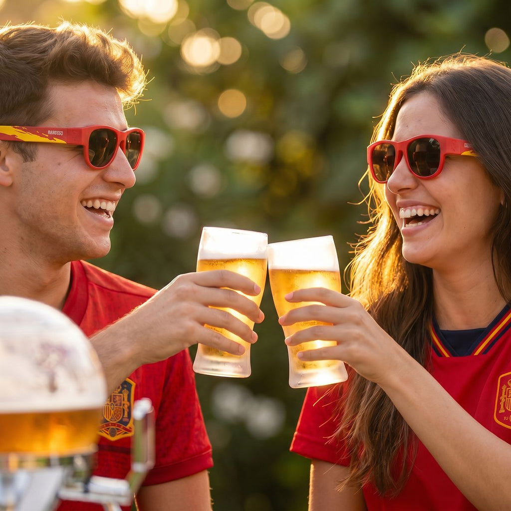 Bierdispenser met koeling 3,5 liter inclusief 2 opvouwbare zonnebrillen rood