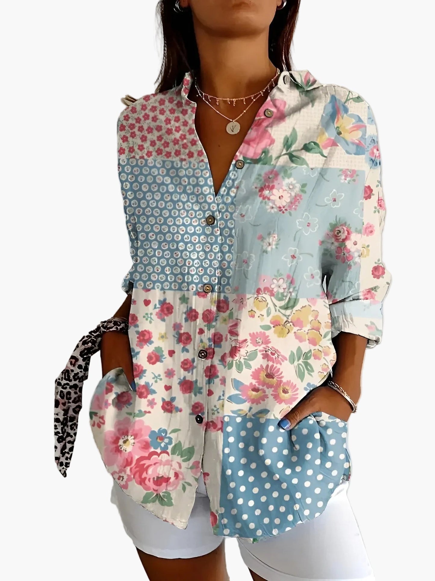 Dame vintage skjortekjole med blomsterprint, avslappet og moteriktig for hverdag og fritid