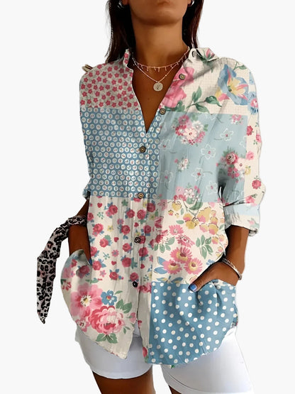 Dame vintage skjortekjole med blomsterprint, avslappet og moteriktig for hverdag og fritid