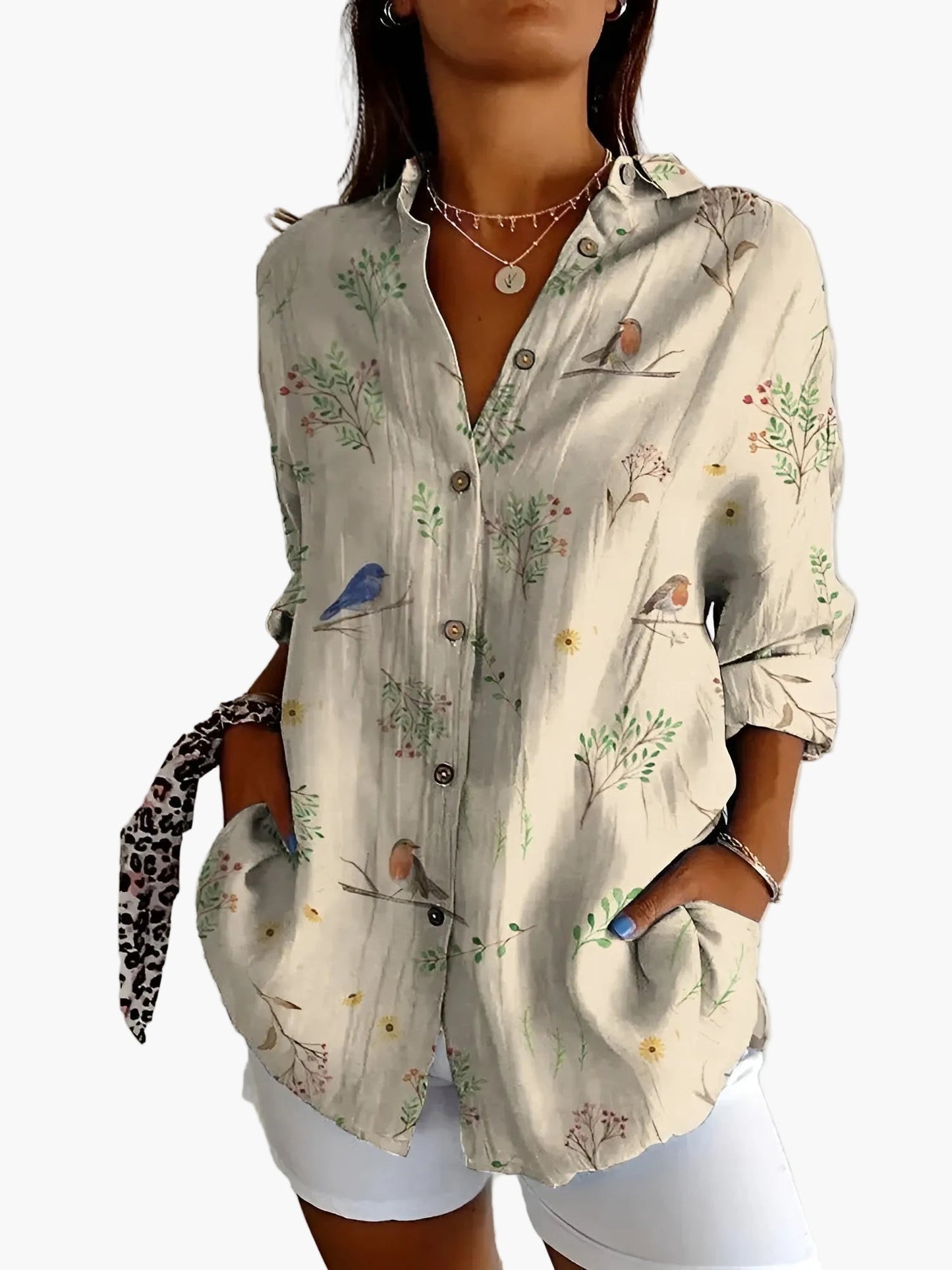 Dame vintage skjortekjole med blomsterprint, avslappet og moteriktig for hverdag og fritid