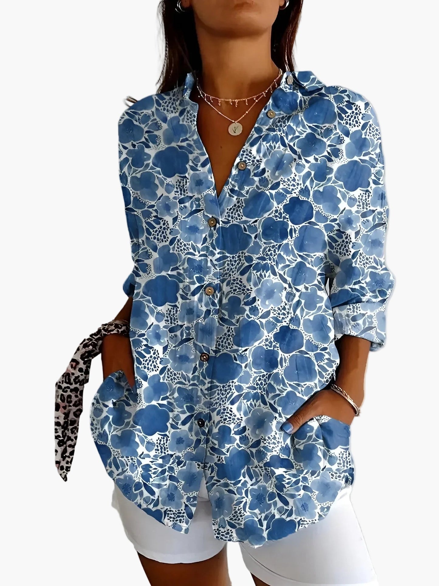 Dame vintage skjortekjole med blomsterprint, avslappet og moteriktig for hverdag og fritid