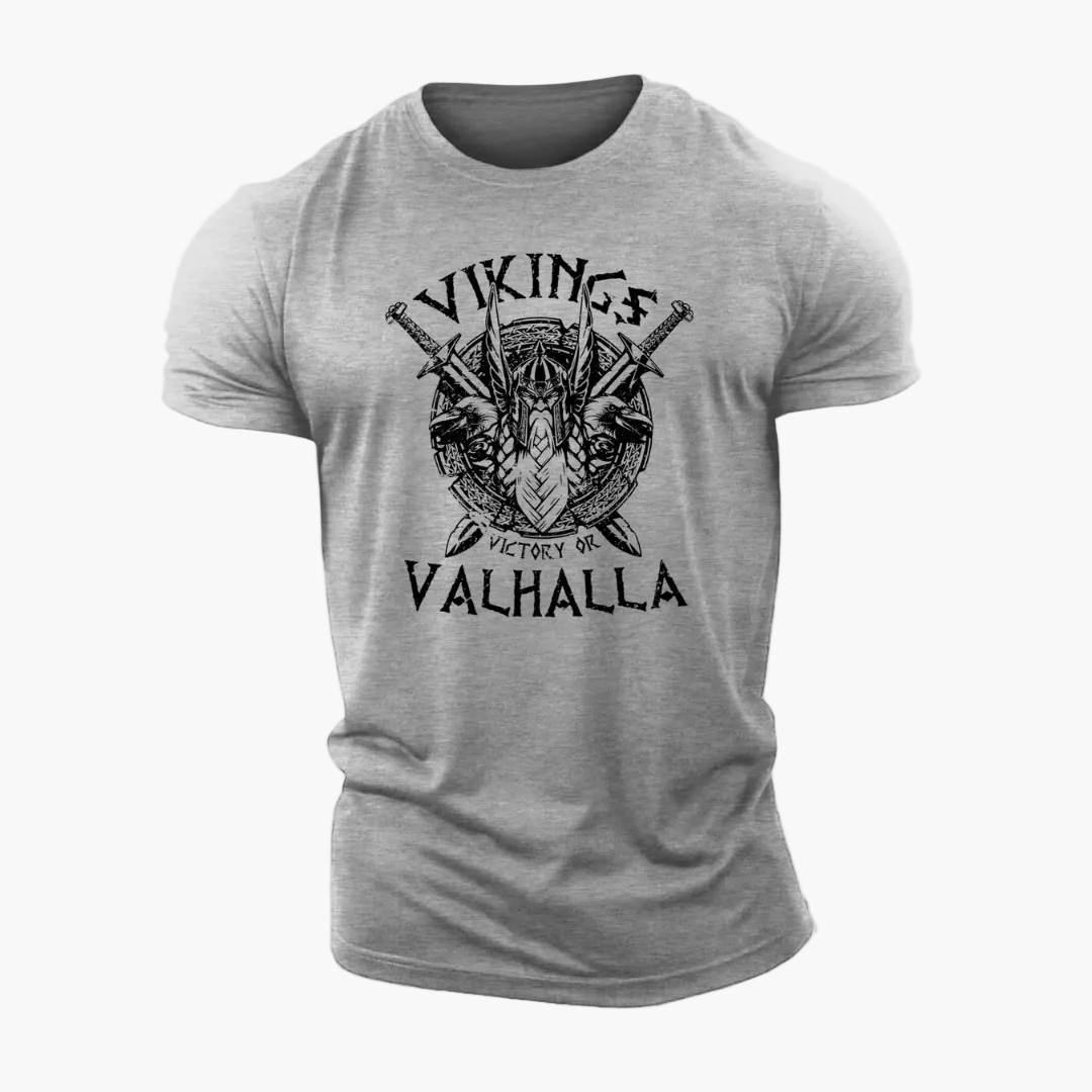 Herren T-Shirt Vikings Valhalla – Wikinger Motiv, Vintage Stil, Freizeit & Streetwear