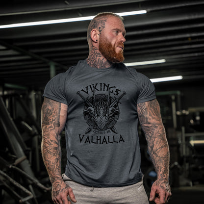Herren T-Shirt Vikings Valhalla – Wikinger Motiv, Vintage Stil, Freizeit & Streetwear