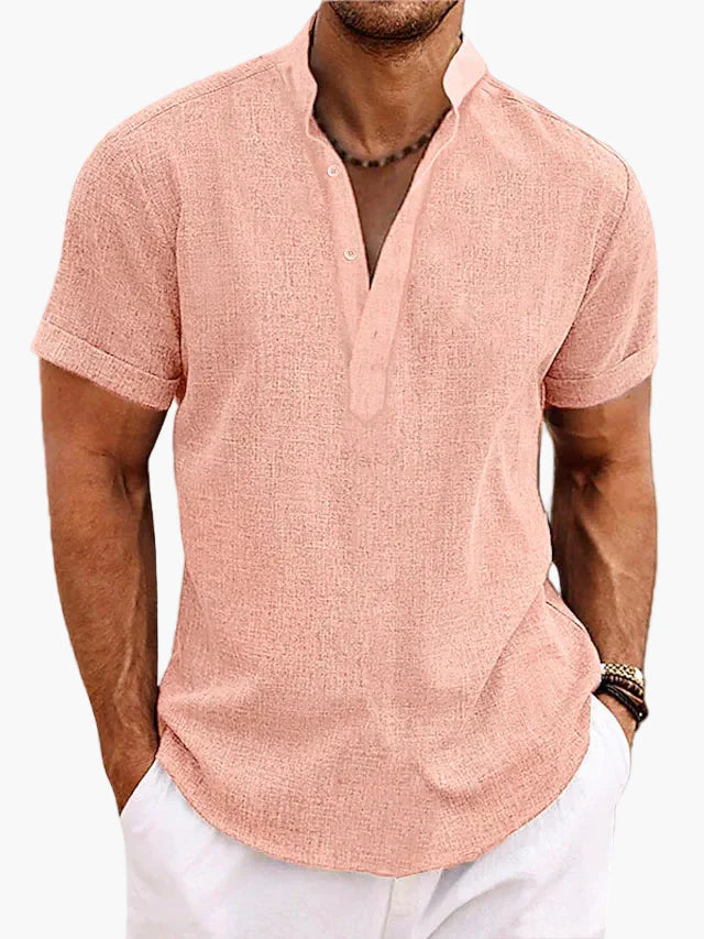 Heren modern kortarm vrijetijdshemd met opstaande kraag – Perfect voor zomer & dagelijks gebruik