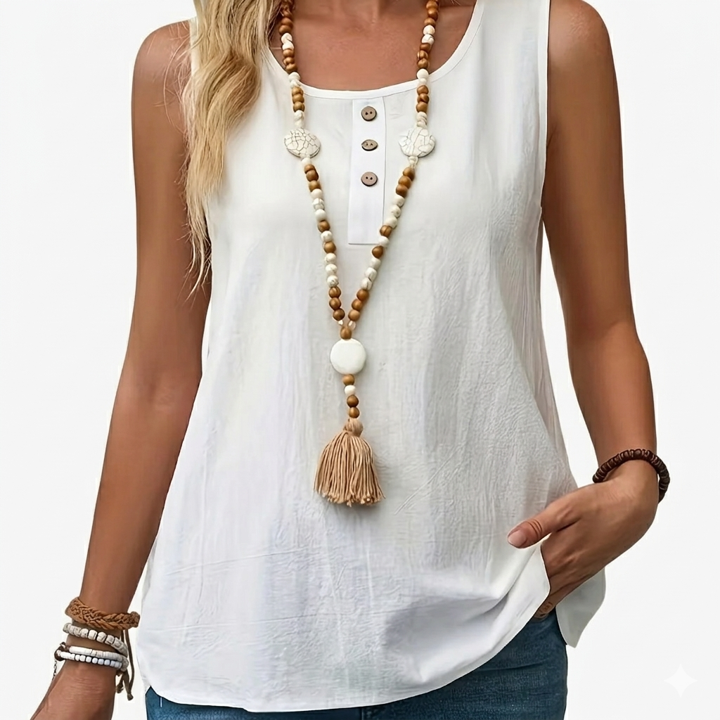 Top Henley sans manches décontracté pour femme avec patte de boutonnage, idéal pour le quotidien et l'été