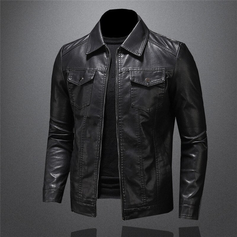 Herre kunstskinnjakke i klassisk biker-stil – Elegant overgangsjakke for hverdag og fritid