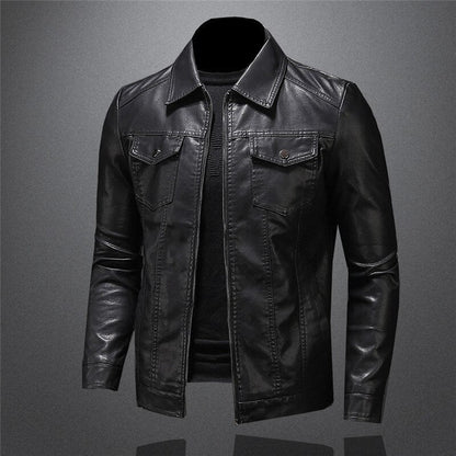 Herre kunstskinnjakke i klassisk biker-stil – Elegant overgangsjakke for hverdag og fritid