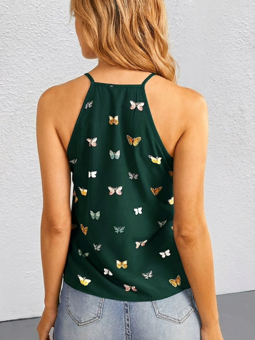 Dame singlet med sommerfuglmønster – Elegant sommertopp for fritid og hverdag
