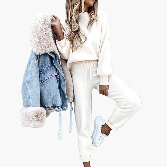 Dames tweedelig lounge-set met oversized trui en high waist joggingbroek – Gezellige vrijetijdskleding