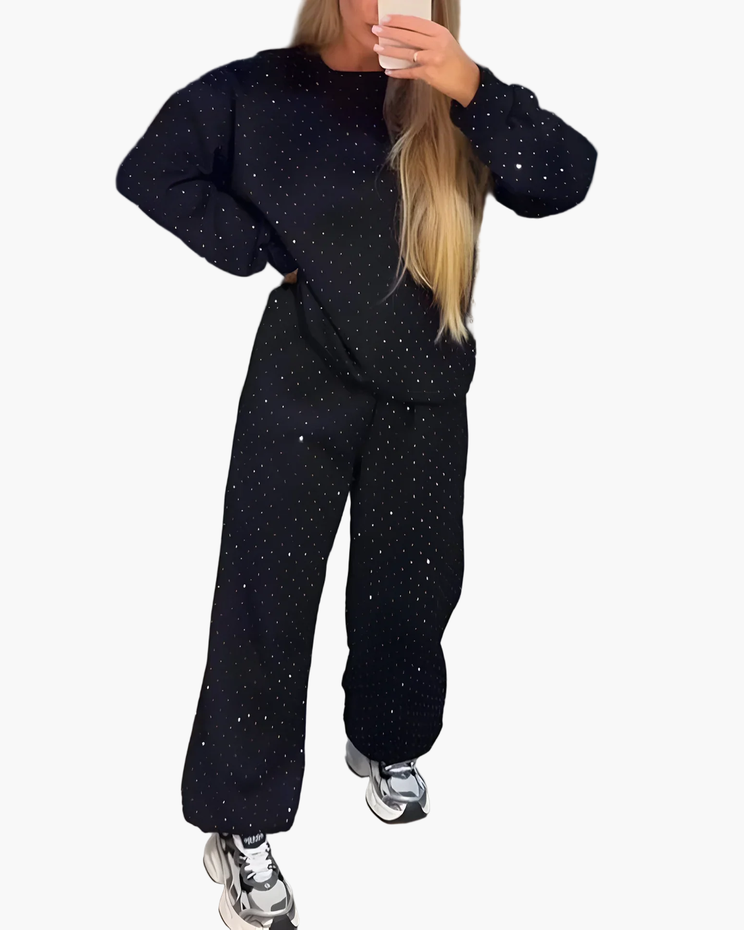 Damen Freizeit Jogginganzug Set mit Strass – Modischer Oversize Look für Alltag & Streetwear